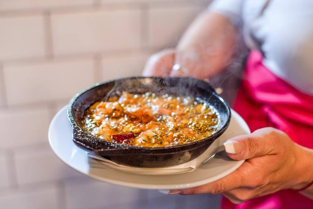 Gambas Pil Pil — prawns sizzling in garlic and chilli oil